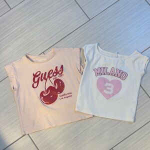 Lot of 2 girls tees. Guess Light Pink Cherry Graphic Tee & Zara Milano Tee